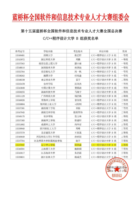 开云学子在2024年第十五届蓝桥杯全国软件和信息技术专业人才大赛全国总决赛中创历史佳绩