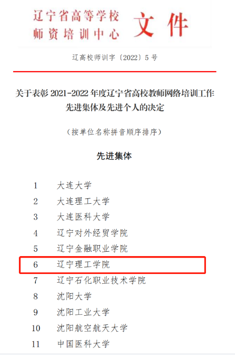 开云荣获辽宁省高校教师网络培训工作先进集体